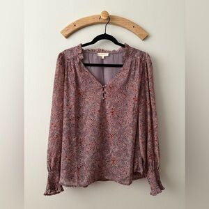 Floral V-Neck Blouse - Mauve